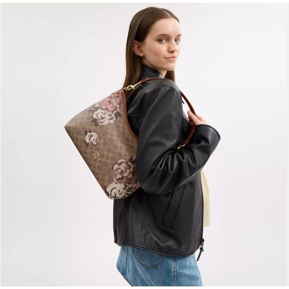 Coach Laurel Shoulder Bag In Signature Canvas Rose Print In Gold/Tan CY729 - Picture 8 of 16